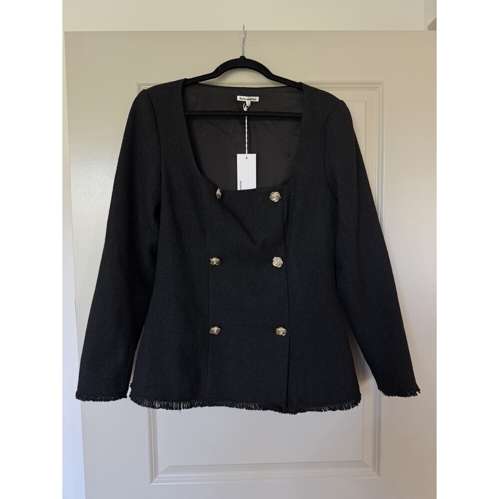 Reformation NWT Colleen Top Black Size 10 Square Neck Blazer Jacket Office - Picture 3 of 8